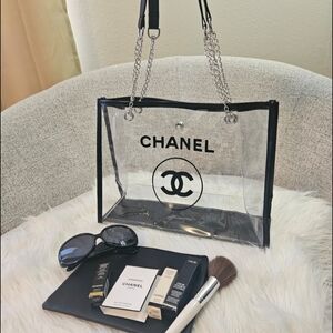 Clear Black Trim Tote Bag + Pouch